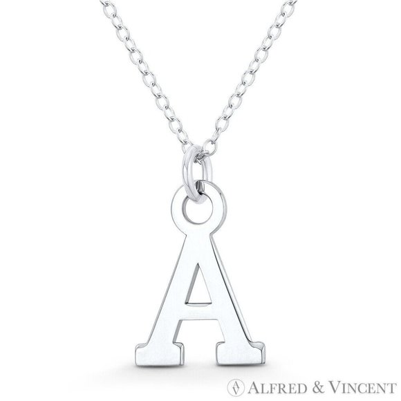 Initial Letter "A" 20x13mm (0.8in x 0.5in) Charm Pendant in .925 Sterling Silver - Picture 1 of 1